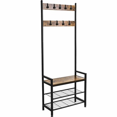 Hall Tree Entryway Storage Bench Rustic Brown 3 In 1 Design Homekoko Coat Rack Shoe Bench Wood Look Accent Furniture With Metal Frame Talkingbread Co Il