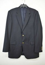 Jos A Bank Men Navy Blue Notch Lapel 2-Button Flap Pocket Wool Dress Blazer 42L