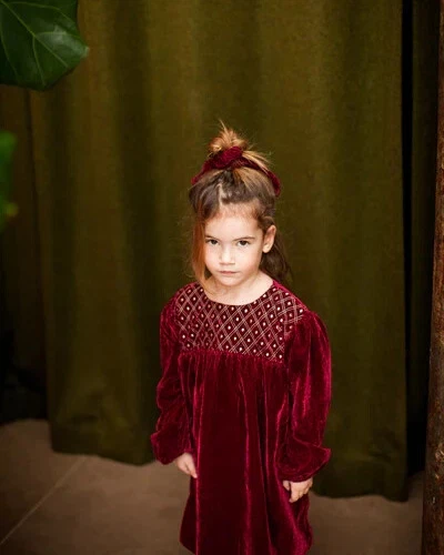 Vestido de veludo bordado manga longa feminino Louis Louise Prunelle Borgonha 6 $142 - Imagem 4 de 4