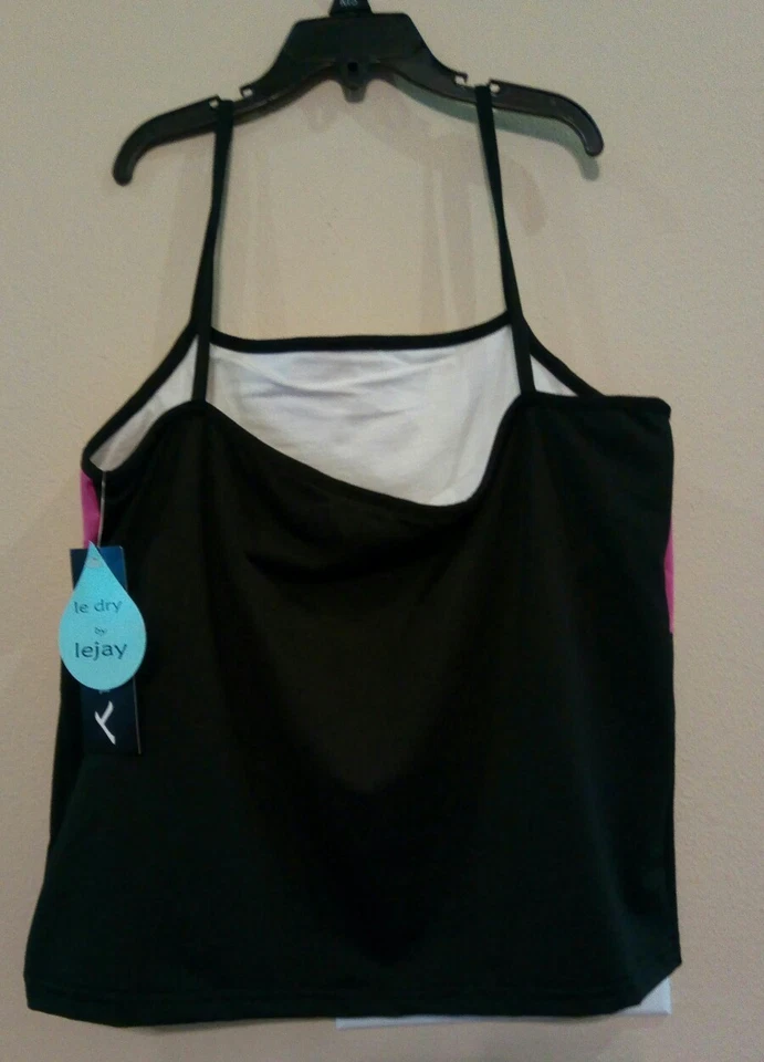 Camiseta sin mangas de tenis Lejay Le Dry para dama talla mediana negra/rosa/blanca nueva con etiquetas Foto 2 de 4