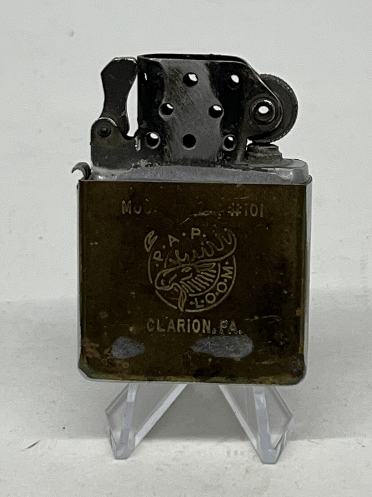 Vtg Zippo Lighter 2517191 LOOM Moose Clarion PA 3 Barrel Brass w/Box 16