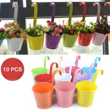 10 Colors Flower Pot Hanging Pots Balcony Fence Garden Plant Metal Iron Planter