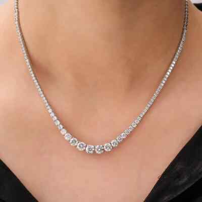 6.11CT Graduated Lab-Grown Diamond Tennis  Necklace 14K White Gold 16'' in