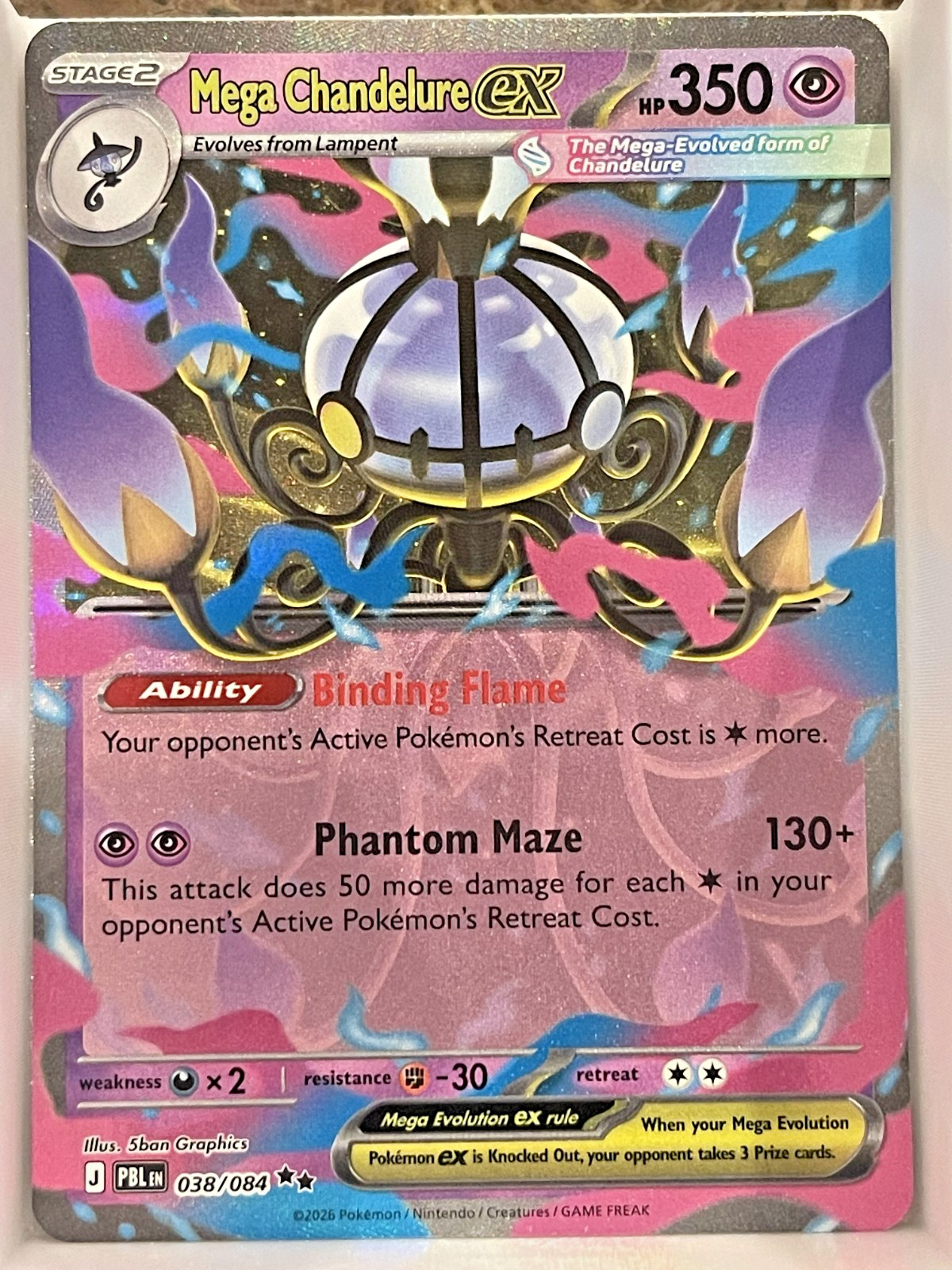 Pokemon TCG Mega Chandelure ex 038/084 Me05: Pitch Black Double Rare NM