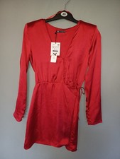 ZARA SATIN WRAP DRESS LONG SLEEVES SHORT MINI SHOULDERPADS SIZE M NEW