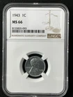 1943 1C  Lincoln Wheat One Cent NGC MS66   8155835-093