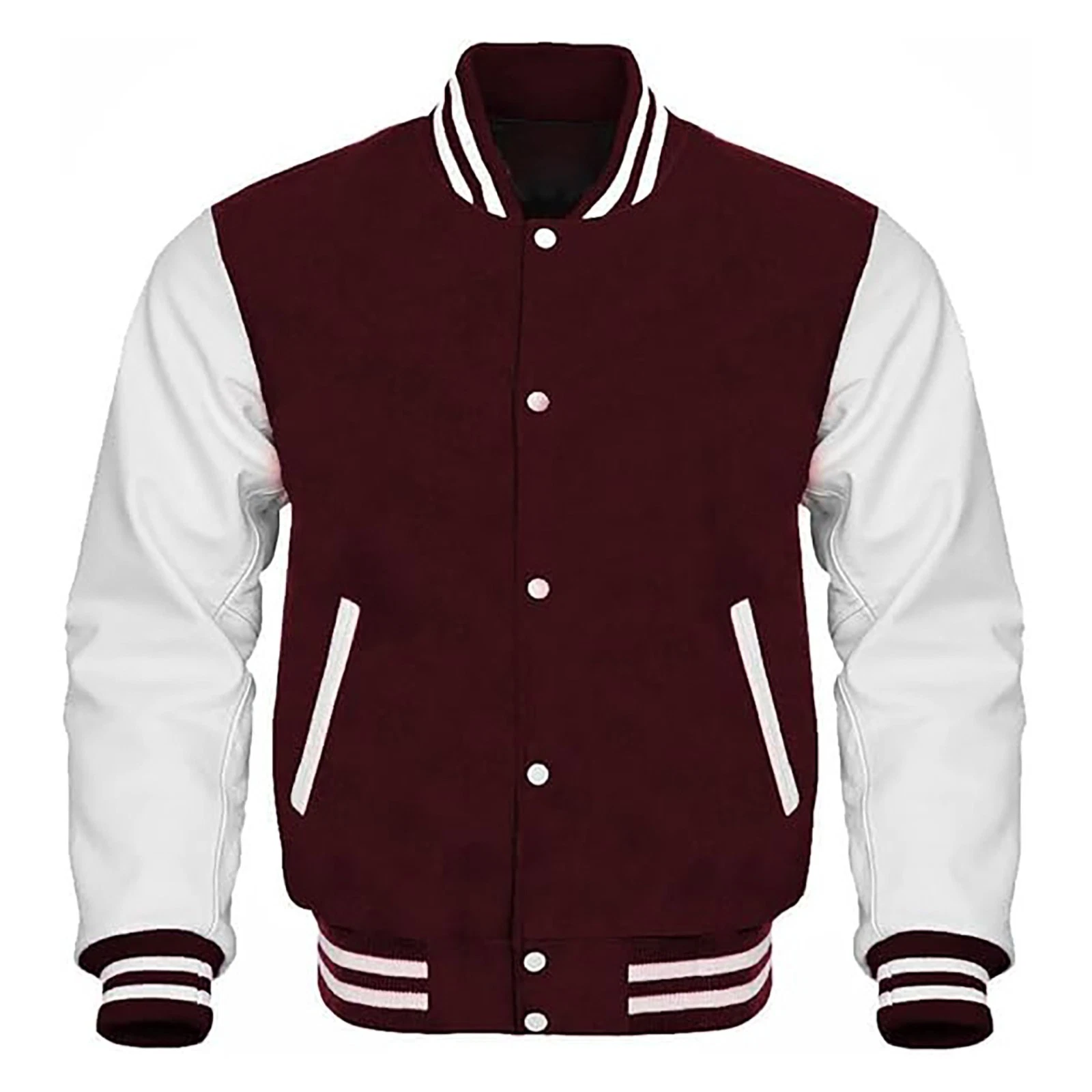 Bomber Jacket Letterman Baseball College Wool Body Leather Sleeves Men's Varsity
