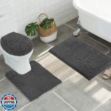 ITSOFT 3pc Non-Slip Shaggy Chenille Bathroom Mat Set, Includes 24