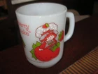 Vintage 2  Strawberry Shortcake Hocking Milk Glass Mug Coffee Cup Set