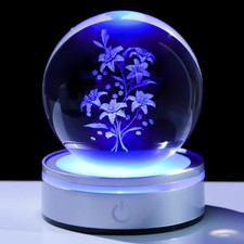 3D Laser Etched Crystal Ball with Color-Changing LED Base   Elegant Lily