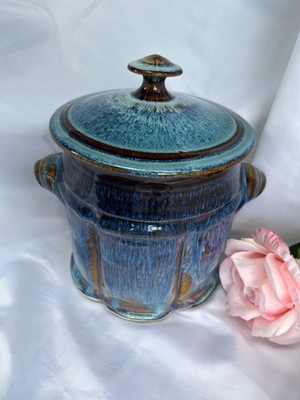 BILL CAMPBELL Pottery 9x6 Lidded Canister Cookie Jar Singed Blue Ceramic Mint.