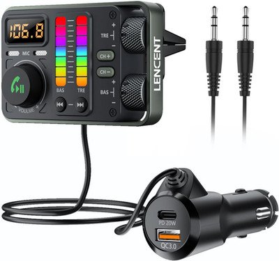 Bluetooth 5.3 FM Transmitter Auto Schnellladegerät Dual Mic AUX USB HiFi BassMax