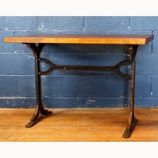 A Retro Industrial Cast Iron Based Side or Hall Table or Desk with Solid Oak Top