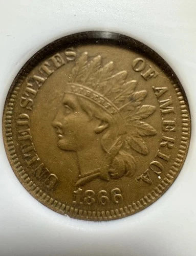 1866 Indian Head Cent (S-5 Repunched Date) AU50 ANACS SoapBox Hard To Find!