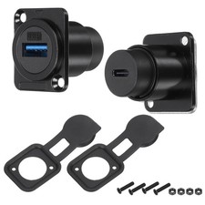 USB 3.0 to Type-C Panel Mount Socket Connector D-Type Black 2Pcs