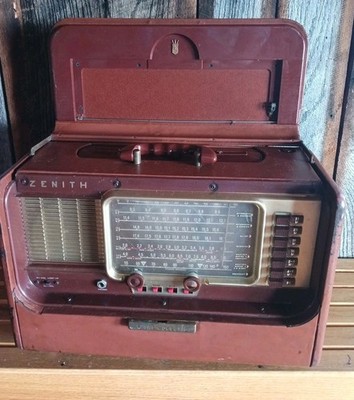 50s Zenith Trans-Oceanic  Model B600L   1959-62  Brown Leather Powers Up Repair 