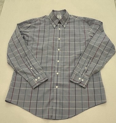 Brooks Brothers 1818 Regent Blue Plaid Shirt Mens Large Button Up Long Sleeve