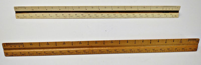 2 Vintage Triangle wood 12'' rulers for drafting, architecture, engineering
