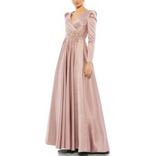Mac Duggal 11221 Women's Formal Dress Size 20 Pink Satin Long Sleeve A-Line Gown