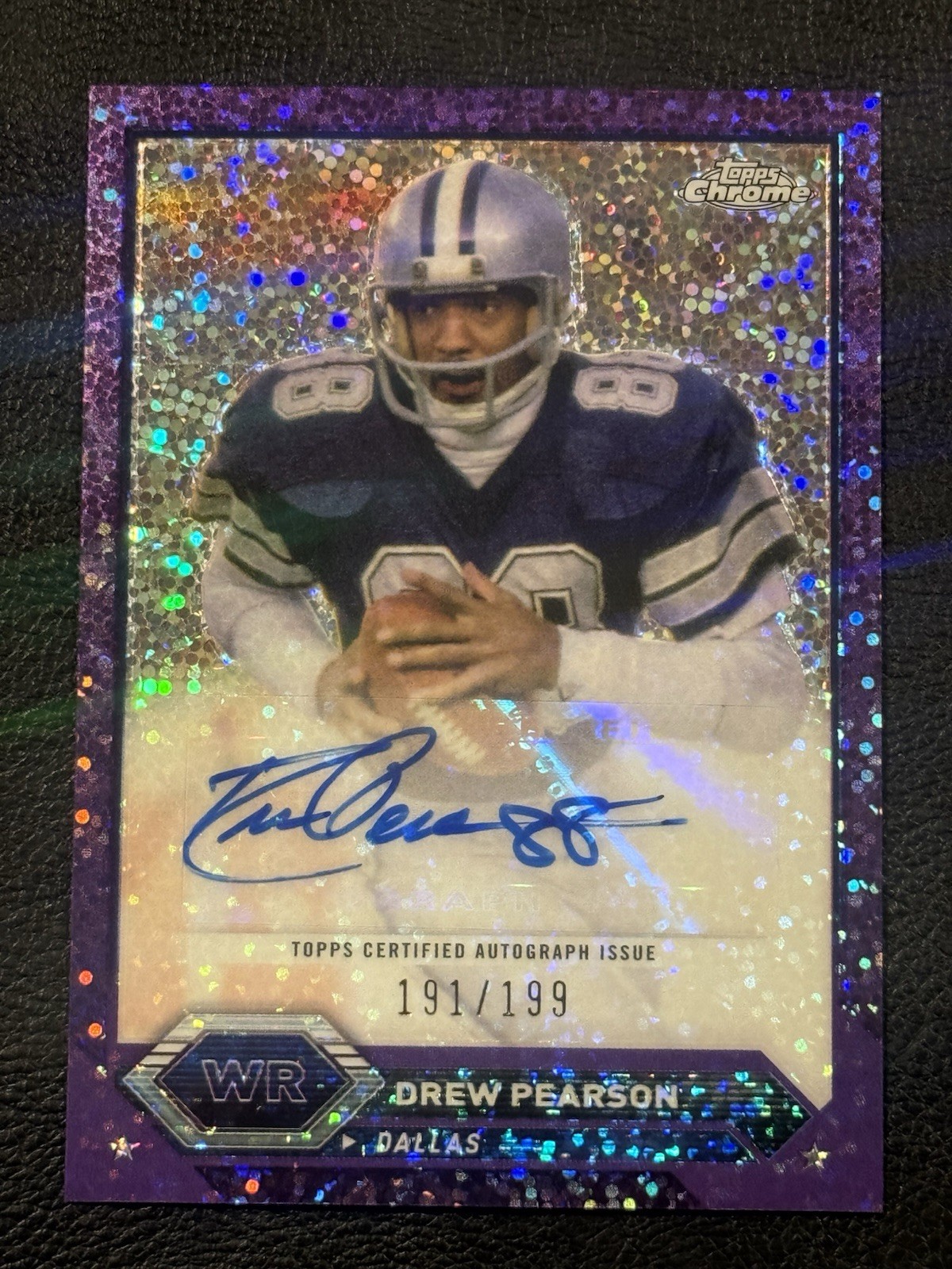 2023 Topps Composite Chrome Autograph Purple Speckle Refractor Drew Pearson /199