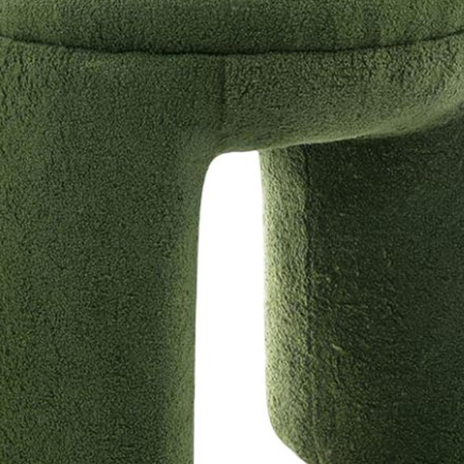 Modern Accent Seat Green Teddy Fabric Stool Round Top Contemporary Bench Extra