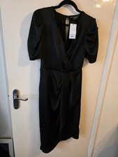 BNWT Lipsy Size 12 Black Satin Look Formal Smart dress Wrap Style Ruching Ruched