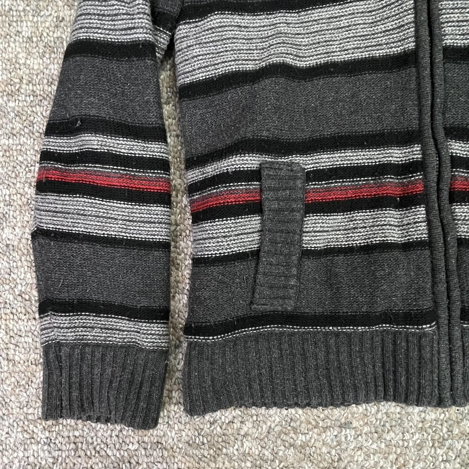 Buffalo David Bitton Sweater Mens Large Gray Striped Sherpa Lined Zip Hoodie - Image 3 of 4