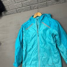 LL Bean Boys Youth Medium M 10-12 Teal Blue Lightweight Hooded Rain Jacket Coat