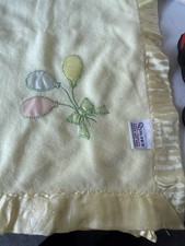 Quiltex Baby Blanket Balloons Yellow Satin Edge VTG 40 x 30 in