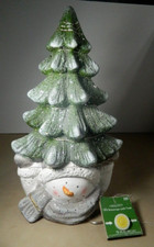 Snowman with Christmas Tree 15"H Lights Up Cheerful Snowman 25 LED Lights