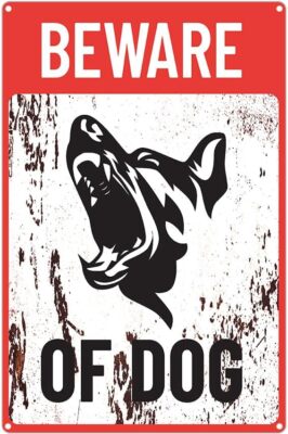 Beware of Dog Warning Tin Metal Sign Angry German Shepherd