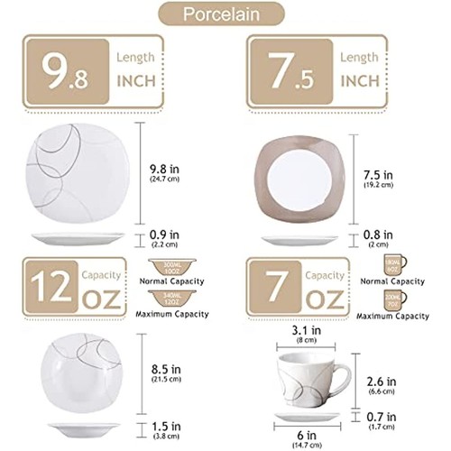 Juego de vajilla VEWEET NIKITA 30 piezas marfil blanco porcelana plato servicio para 6 - Imagen 2 de 7