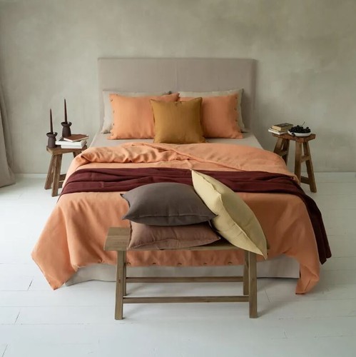 3pcs Linen duvet cover set Peach Clay Handmade linen bedding Queen King Twin Ful - Picture 4 of 4