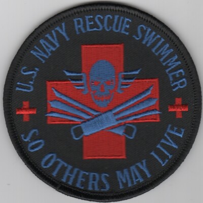 3.5'' USN NAVY RESCUE SWIMMER BLACK RED CROSS EMBROIDERED JACKET PATCH