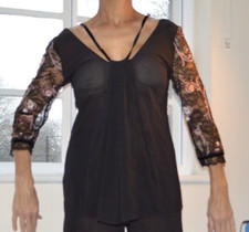 LA PERLA Black Silk Floral Lace 3/4 Sleeves Tunic Top New 3 Md 42 Org 1000