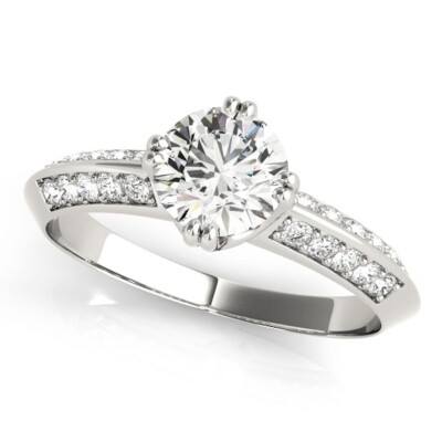 1.00 Ct Round Cut Lab Created Diamond Engagement Wedding Ring 14K White Gold V