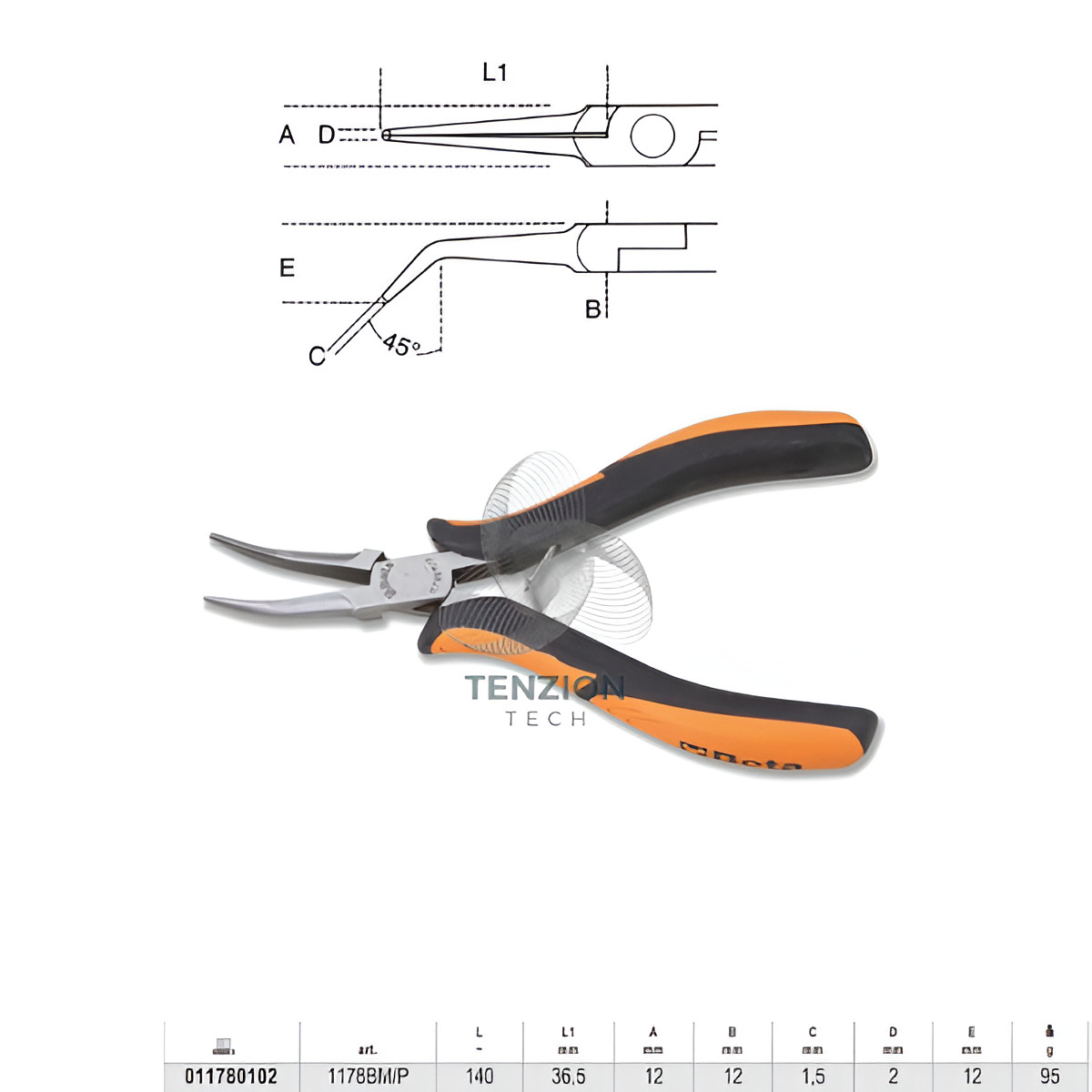 Beta 1178BM/P: Pinza Professionale Becchi Piegati Lisci 140mm