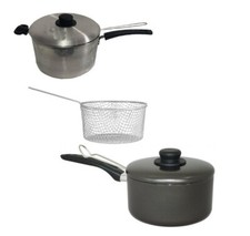 Chip Pan Fryer With Wire Basket and Lid Non Stick Aluminium Deep Fry Pot