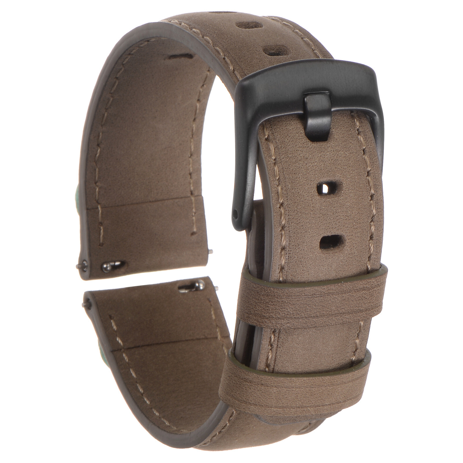 Quick Release Genuine Leather Watch Band 20mm Width Grey Black