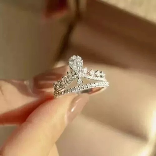 2.0Ct Lab Created Diamond Crown Shape Engagement Ring 14K White Gold Plated - Picture 4 of 4