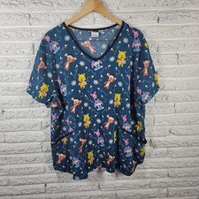 Disney Winnie the Pooh Scrubs Top 3XL Green Unisex Medical Vet Tech Pockets 3X