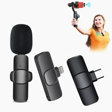 Wireless Lavalier Microphone Audio Video Recording Mini Mic For iPhone Android