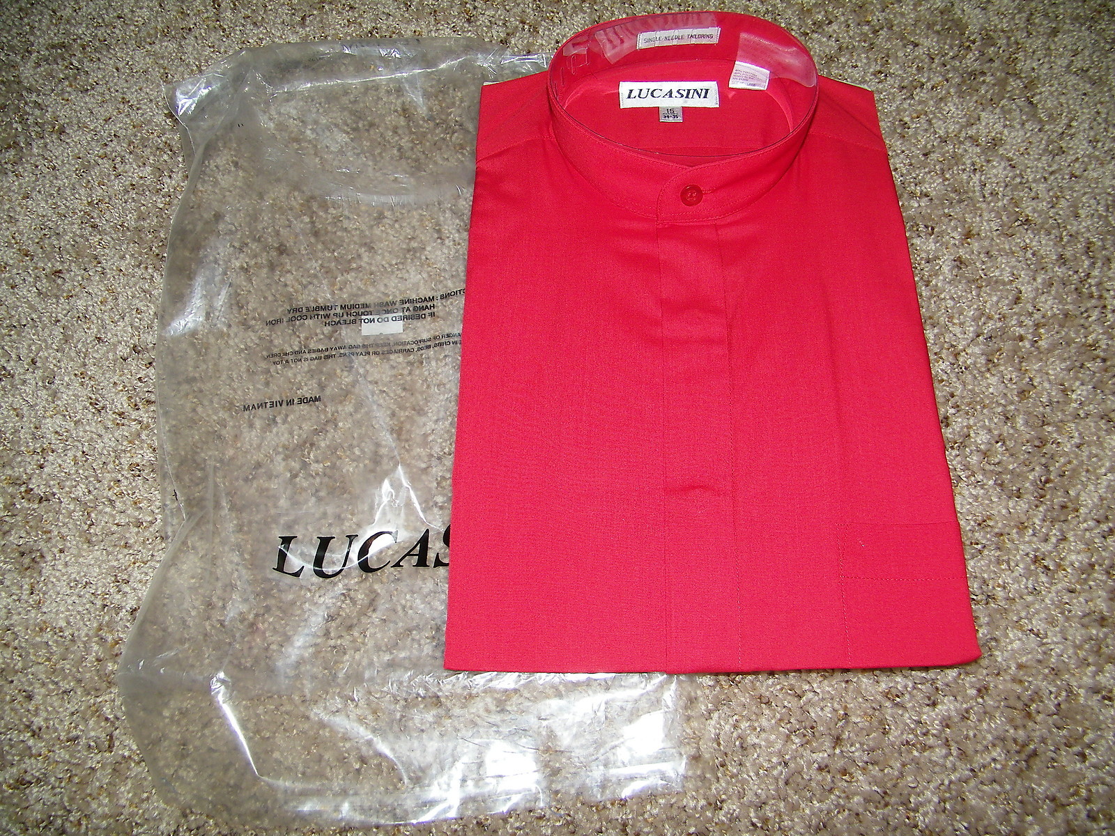 Lucasini Mens Designer Dress Shirt Size 15 34/35 Red Band collar NWT ...