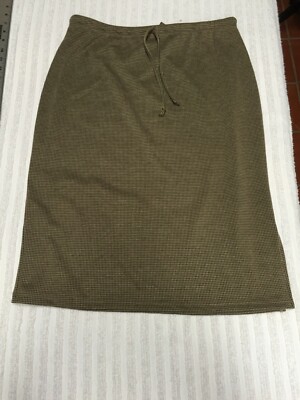 Kathy Ireland Womens Large Brown Houndstooth Straight Drawstring Waist Skirt New