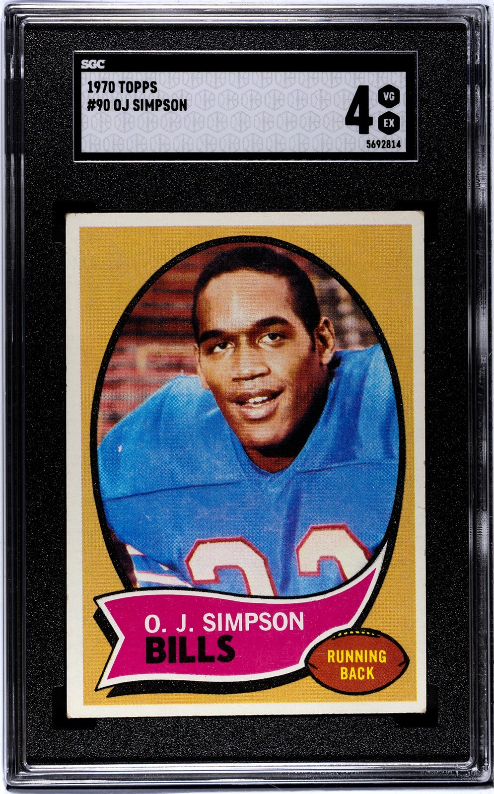 1970 Topps OJ Simpson #90, Rookie Card. SGC 4