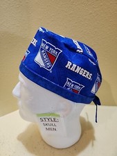 New York Rangers Logo NHL Skull/Chemo Surgical Scrub Hat/Cap Handmade