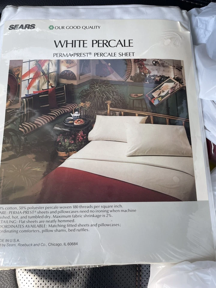 Perma Prest Percale Sterile White Twin Flat Sheet Vintage NOS Sears - Image 2 of 3