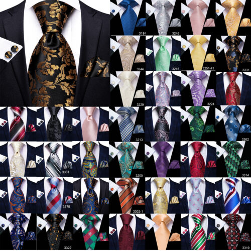US ALL Color Slik Mens Tie and Handkerchief Set Necktie Pocket Square Cufflinks