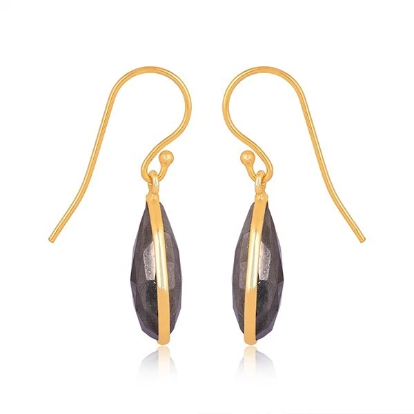 Juego de bisel de piedras preciosas de pirita facetada enchapado en oro amarillo de 18 quilates pendiente de lágrima regalo Foto 4 de 4