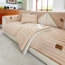 Housse Canapé Peluche Rayé avec Coussins, imitazione copertina fourrure de lapin